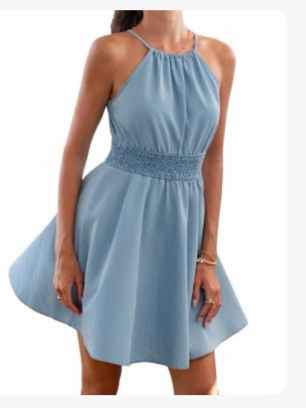 Cupshe Sky Blue Halter Smocked Mini Dress